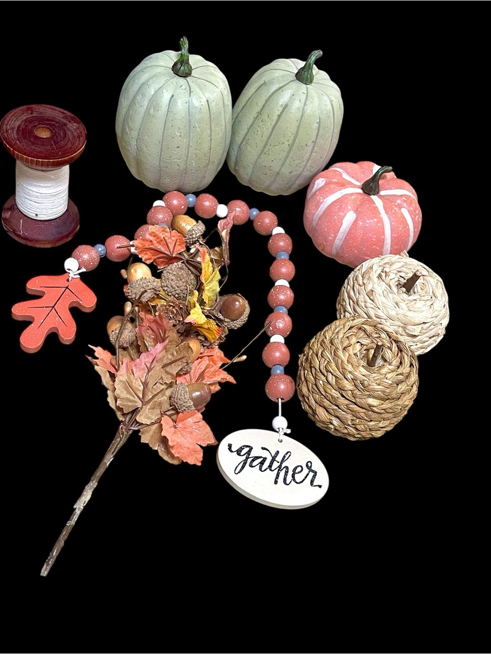 8 piece fall decoration set with pumpkins spool garland and leaves